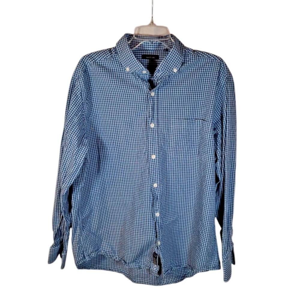 Turtleson Shirt‎ Men XL Adult Blue White Check Button-Down Cotton Long Sleeve